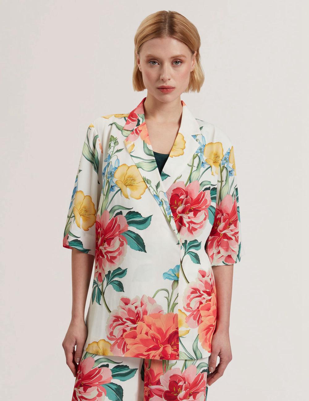 Ted Baker NYMPHA - Floral Short Sleeve Oversized Women Blazers White | UAE  79486-JIKR
