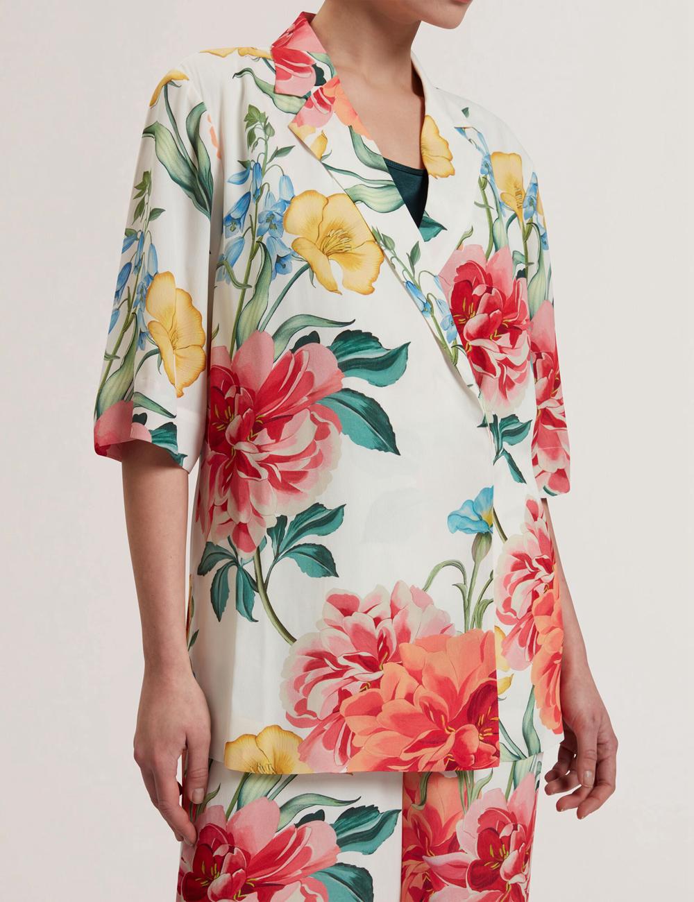 Ted Baker NYMPHA - Floral Short Sleeve Oversized Women Blazers White | UAE  79486-JIKR