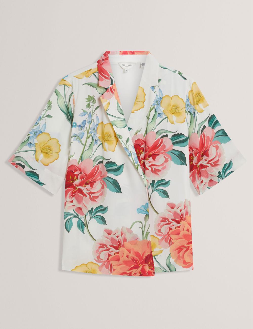 Ted Baker NYMPHA - Floral Short Sleeve Oversized Women Blazers White | UAE  79486-JIKR