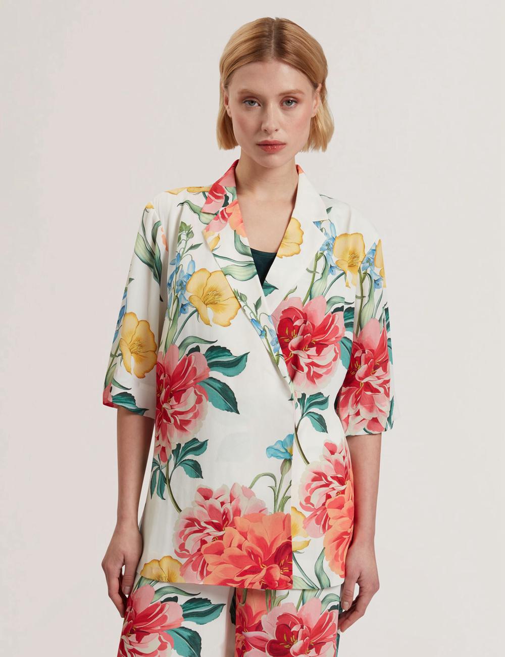 Ted Baker NYMPHA - Floral Short Sleeve Oversized Women Blazers White | UAE  79486-JIKR