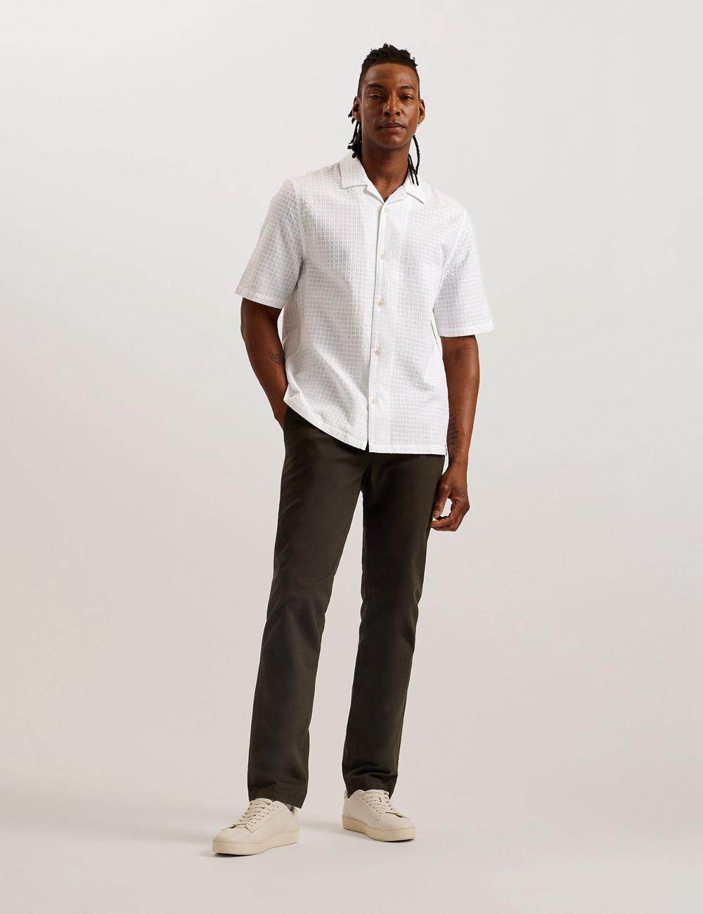 Ted Baker OISE - Textured Grid Cotton Short Sleeve Men Casual Shirts White | UAE  38590-KMLA
