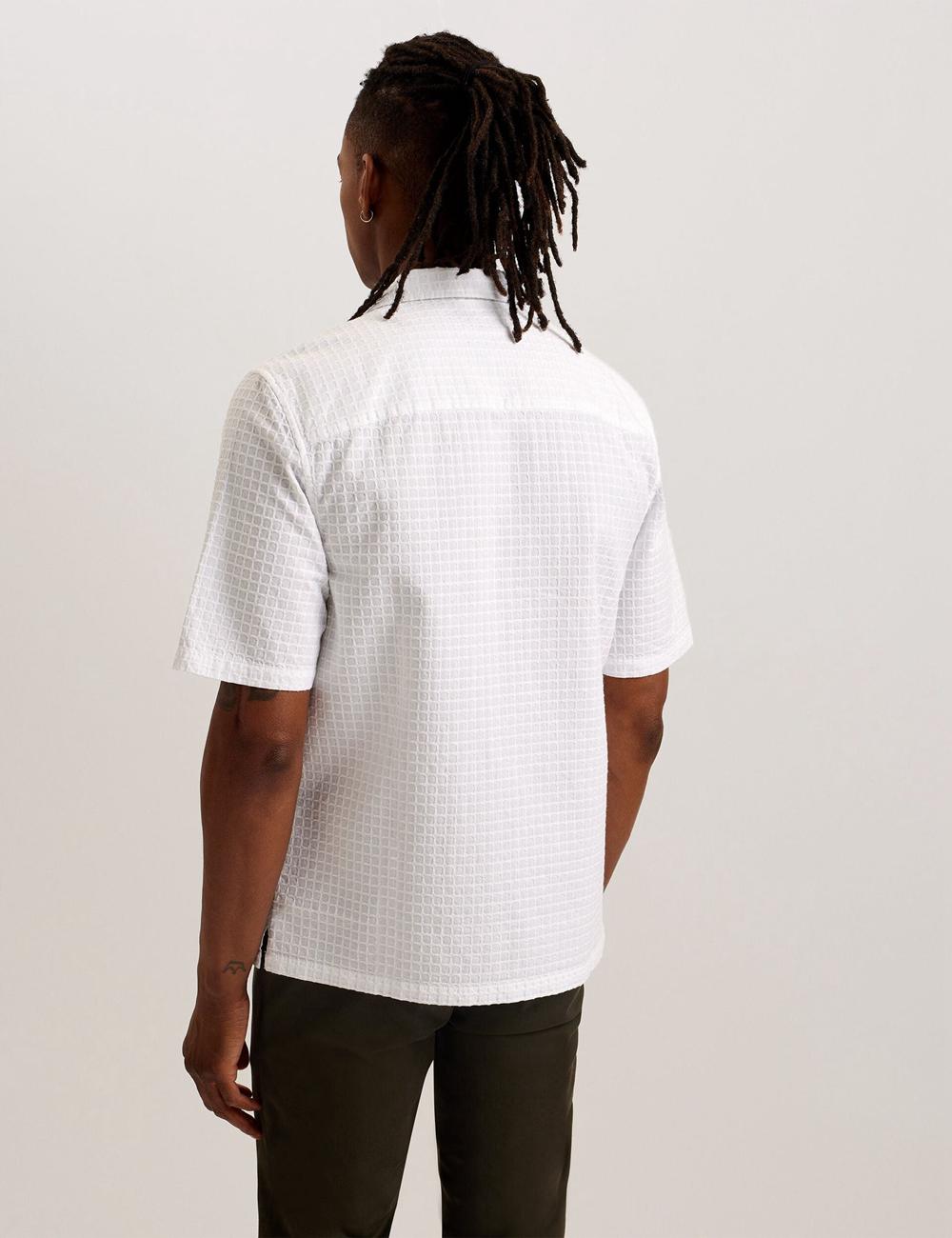 Ted Baker OISE - Textured Grid Cotton Short Sleeve Men Casual Shirts White | UAE  38590-KMLA