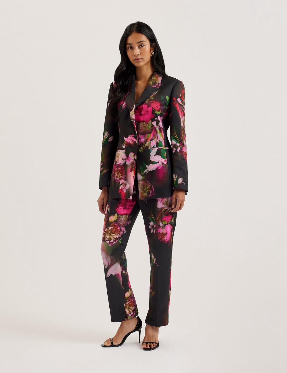 Ted Baker OKUNIT - Tapered Leg Floral Print Tailored Women Trousers Black | UAE  18349-KUWE
