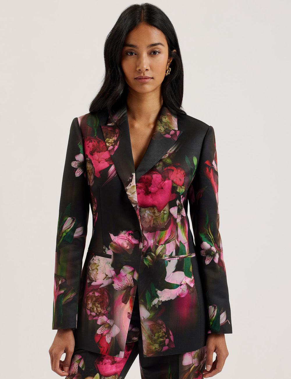 Ted Baker OKUNI - Fitted Floral Print Tailored Women Blazers Black | UAE  40639-HNJL