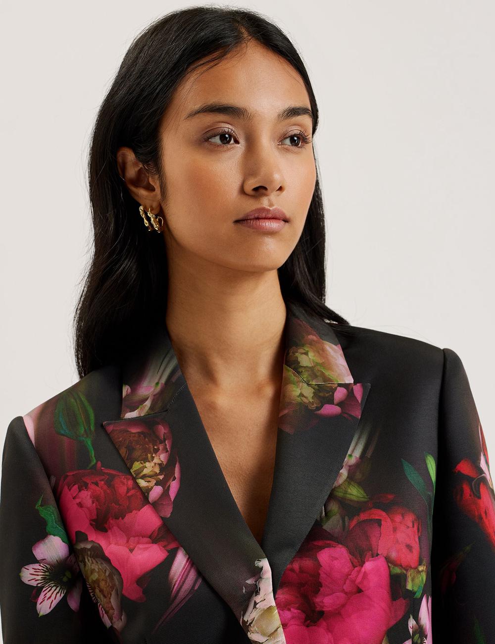 Ted Baker OKUNI - Fitted Floral Print Tailored Women Blazers Black | UAE  40639-HNJL