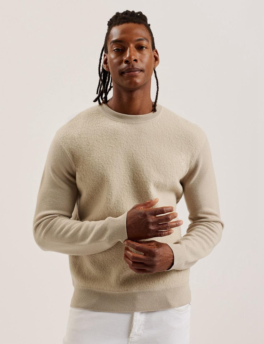 Ted Baker OLMSTE - Boucle Wool Blend Crew Neck Men Jumpers Taupe | UAE  43281-AMBJ