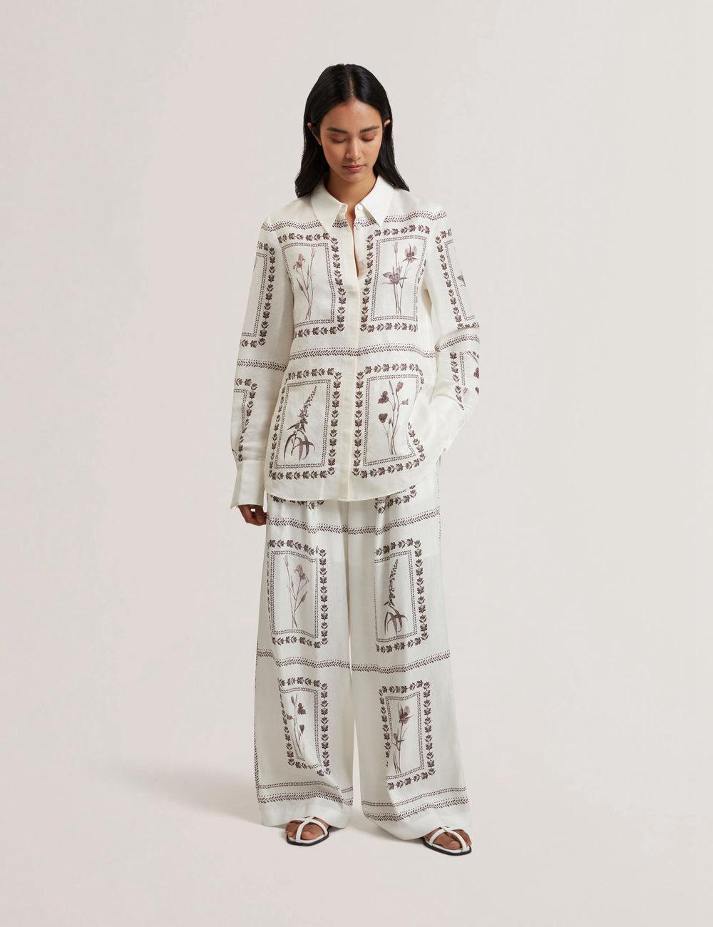 Ted Baker ORNITHA - Panel Print Silk Linen Wide Leg Women Trousers Ivory | UAE  17852-OCZM