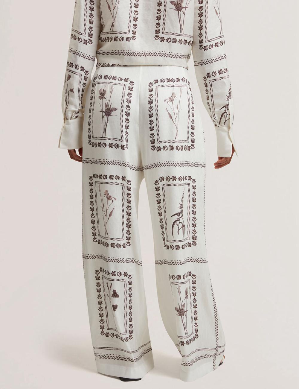Ted Baker ORNITHA - Panel Print Silk Linen Wide Leg Women Trousers Ivory | UAE  17852-OCZM