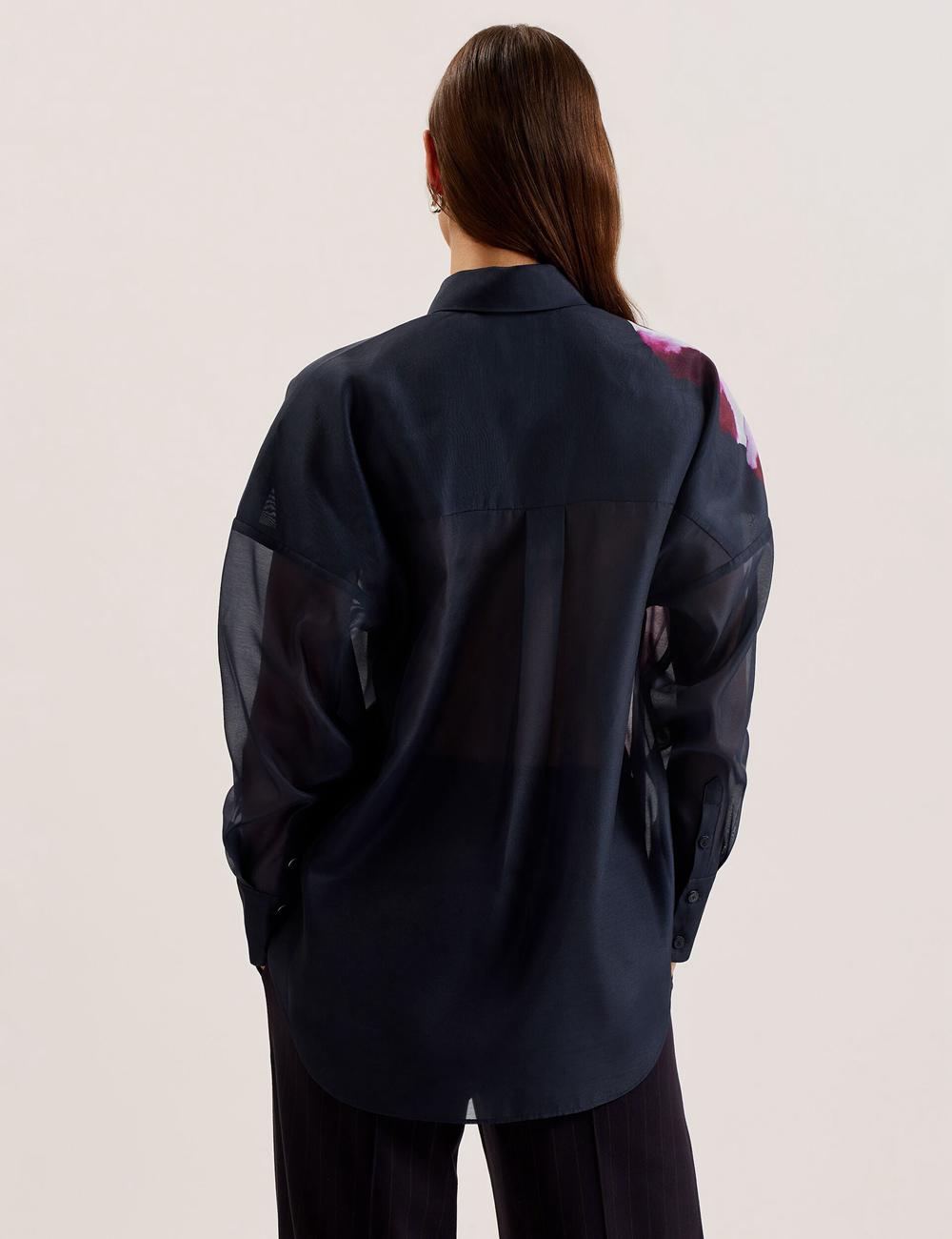 Ted Baker ORRIN - Floral Sheer Organza Oversized Women Casual Shirts Navy | UAE  13297-PAEZ