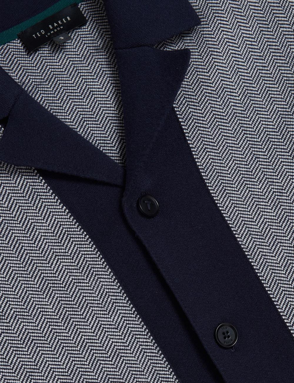 Ted Baker PADRIG - Herringbone Knit Colour Block Short Sleeve Men Casual Shirts Navy | UAE  41680-KIWH