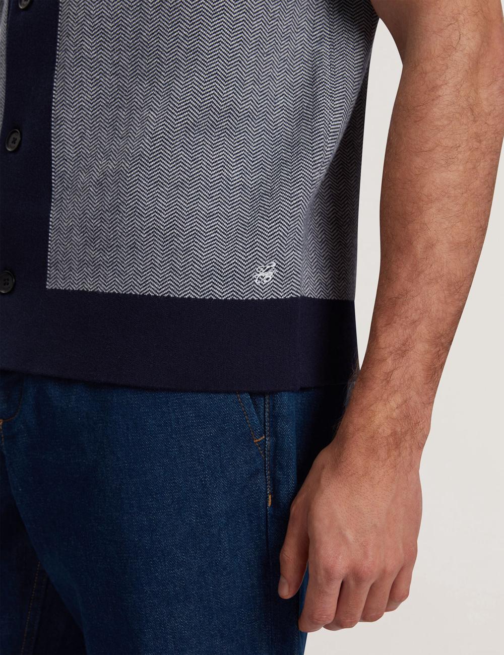 Ted Baker PADRIG - Herringbone Knit Colour Block Short Sleeve Men Casual Shirts Navy | UAE  41680-KIWH