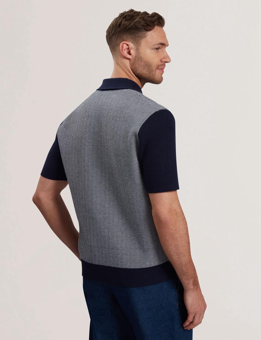 Ted Baker PADRIG - Herringbone Knit Colour Block Short Sleeve Men Casual Shirts Navy | UAE  41680-KIWH