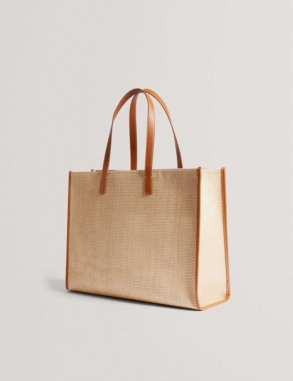 Ted Baker PALLMER - Faux Raffia PU Trim Large Women Tote Bags Taupe | UAE  84905-YXLE