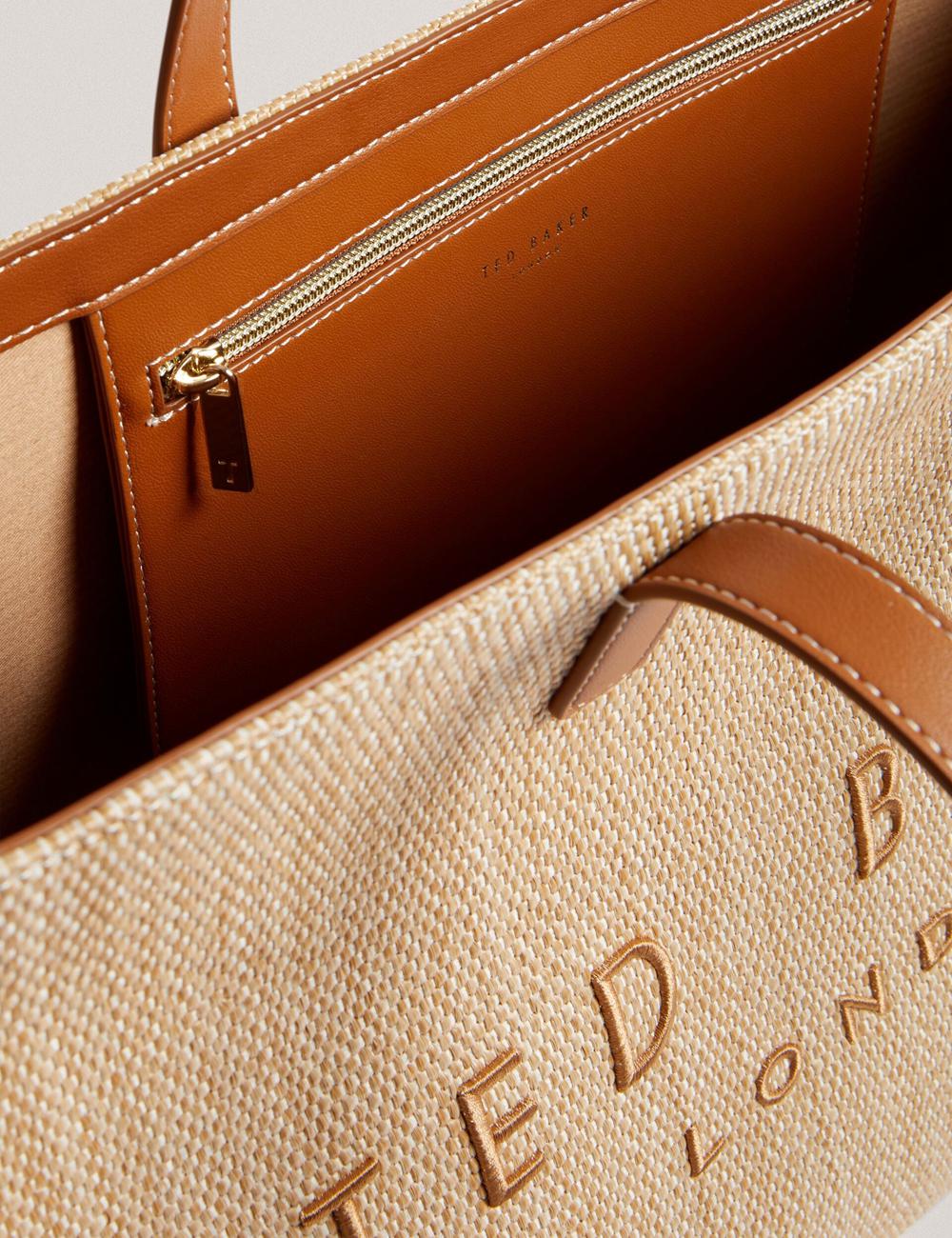 Ted Baker PALLMER - Faux Raffia PU Trim Large Women Tote Bags Taupe | UAE  84905-YXLE