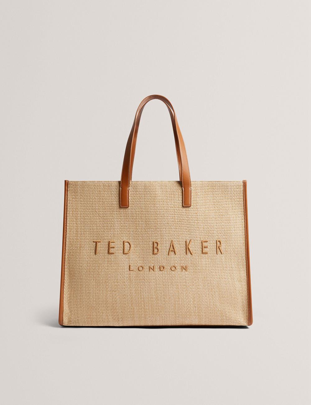 Ted Baker PALLMER - Faux Raffia PU Trim Large Women Tote Bags Taupe | UAE  84905-YXLE