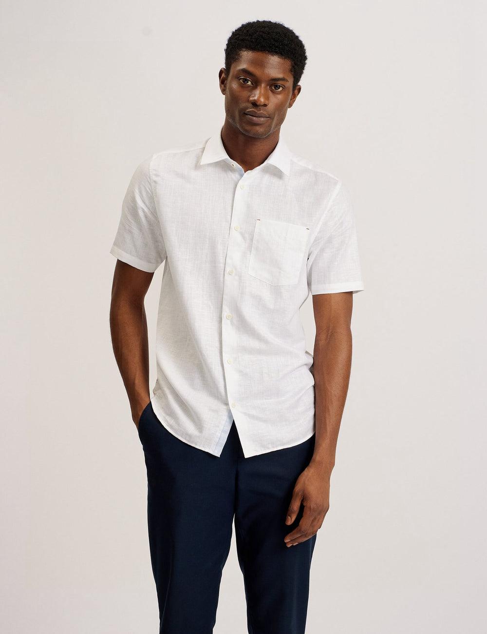 Ted Baker PALOMAS - Short Sleeve Textured Linen Cotton Men Casual Shirts White | UAE  89504-PIEF