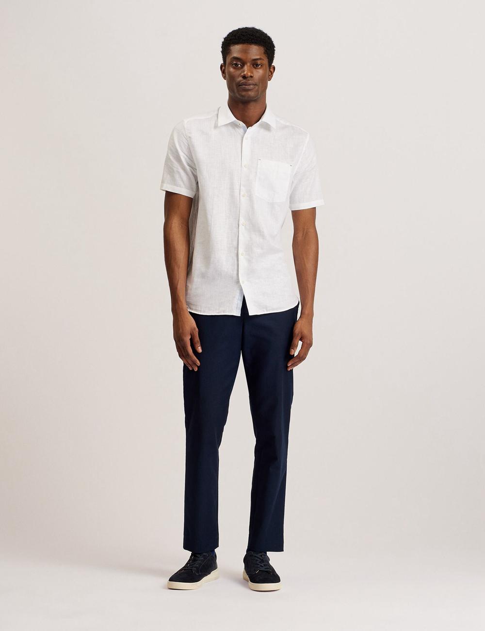 Ted Baker PALOMAS - Short Sleeve Textured Linen Cotton Men Casual Shirts White | UAE  89504-PIEF