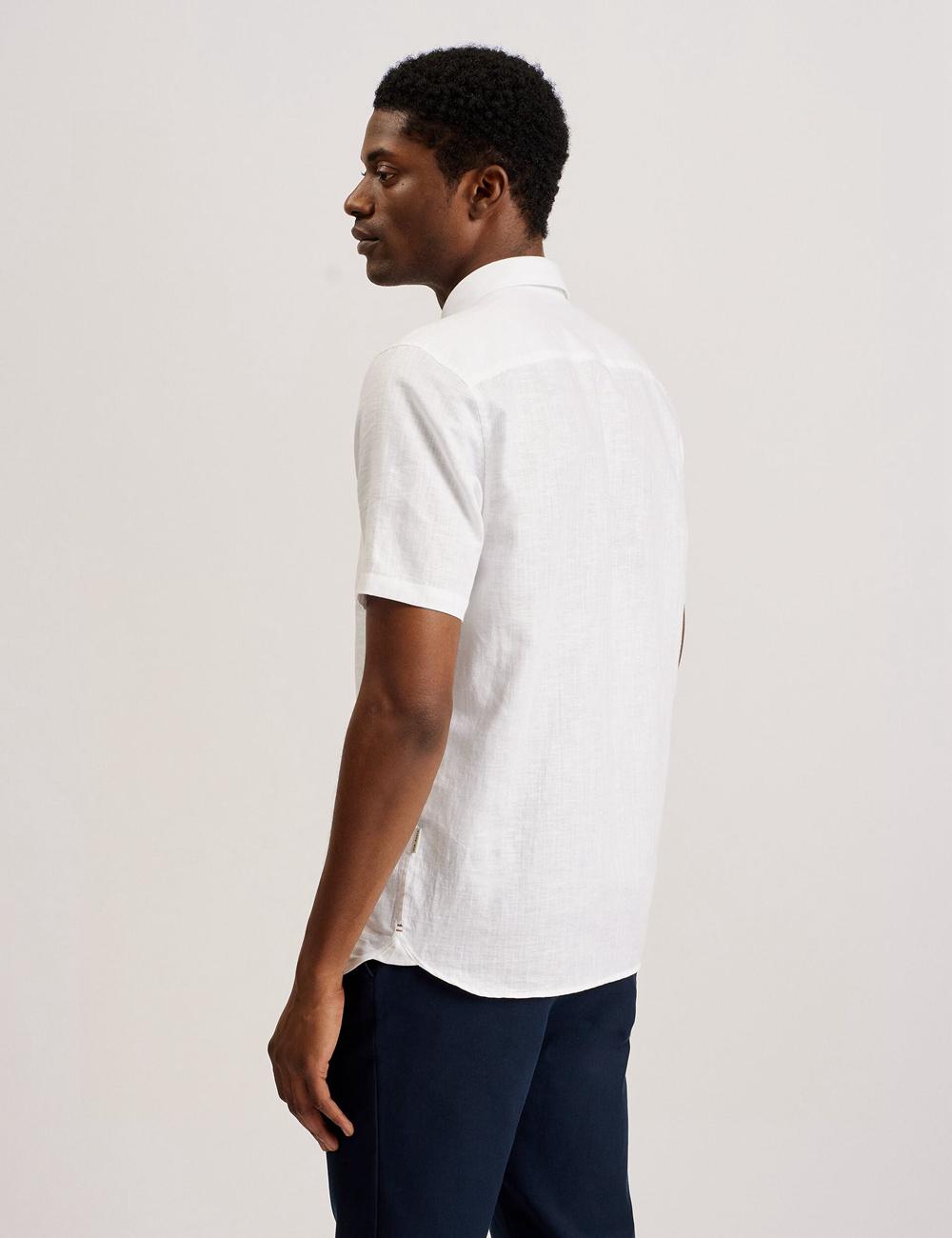 Ted Baker PALOMAS - Short Sleeve Textured Linen Cotton Men Casual Shirts White | UAE  89504-PIEF