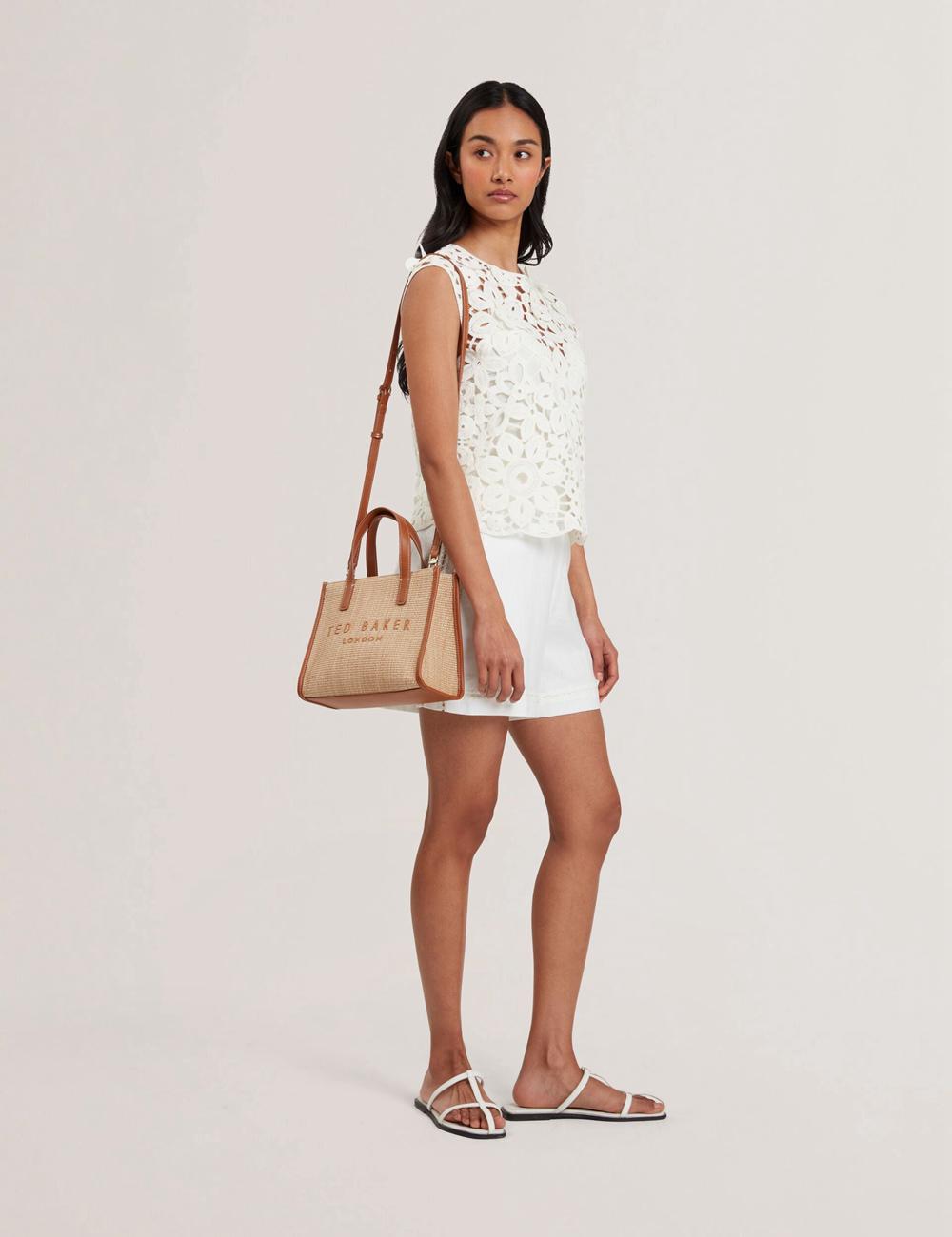 Ted Baker PAOLINA - Faux Raffia PU Trim Small Women Tote Bags Camel | UAE  12698-QXOE