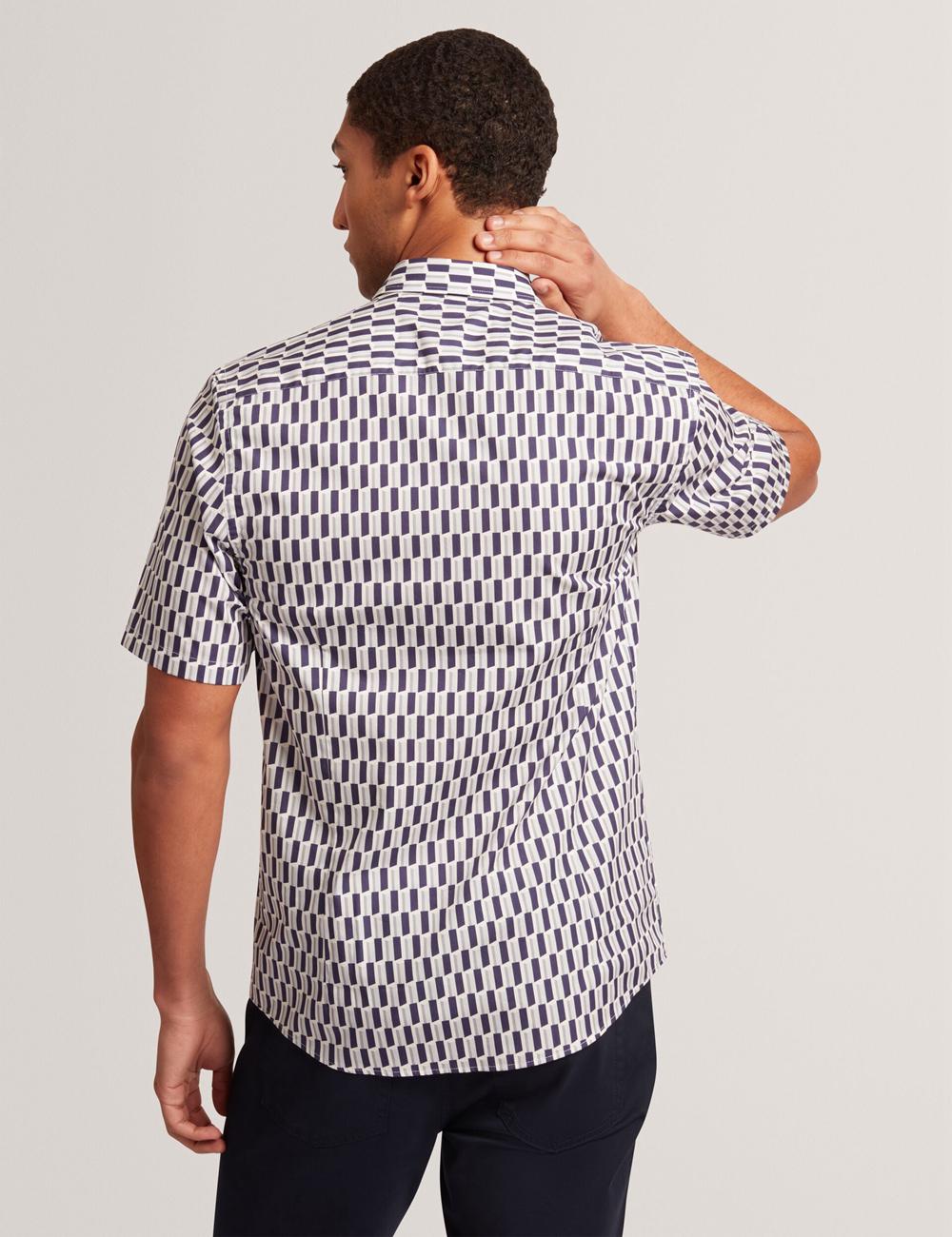 Ted Baker PEARSOS - Geo Print Short Sleeve Cotton Men Casual Shirts Navy | UAE  28935-TFUA