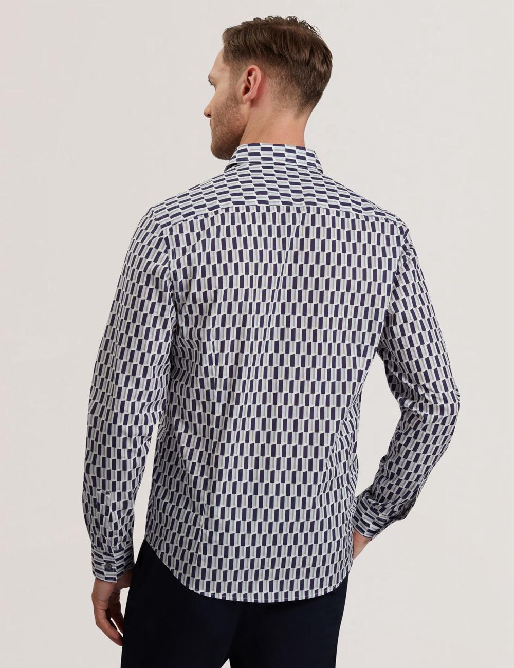 Ted Baker PEARSO - Geometric Stripe Long Sleeve Cotton Men Casual Shirts Navy | UAE  75249-GTQB