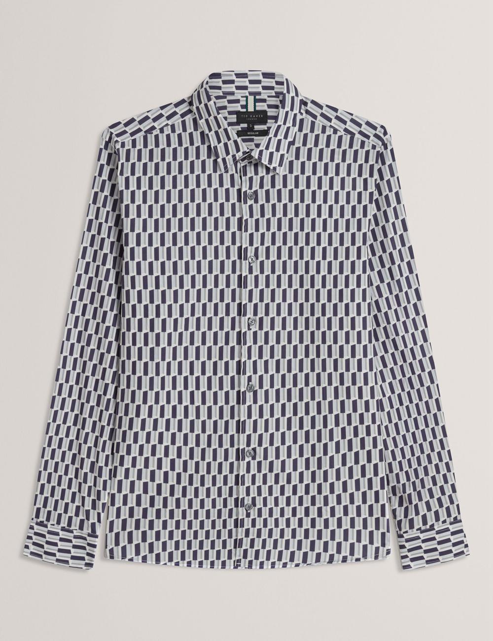 Ted Baker PEARSO - Geometric Stripe Long Sleeve Cotton Men Casual Shirts Navy | UAE  75249-GTQB