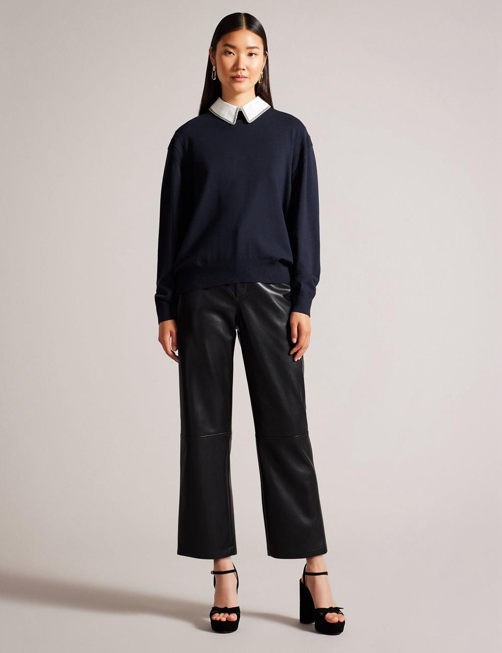 Ted Baker PENNII - Mockable With Embellished Shirt Collar Women Jumpers Navy | UAE  43708-VNWQ