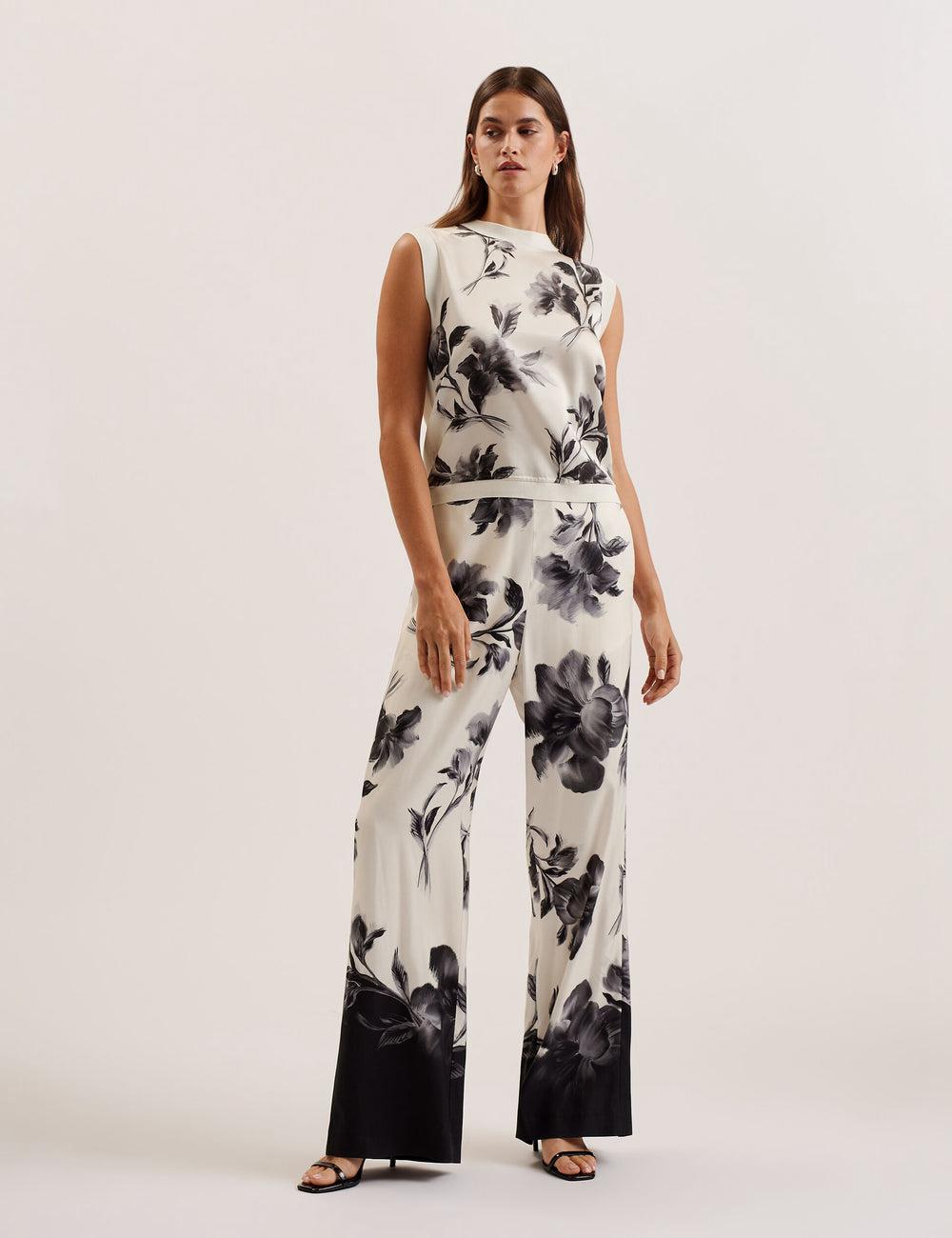 Ted Baker PERLOMA - Printed Woven Front Knitted Women Tank Tops Ivory | UAE  71628-WRNV