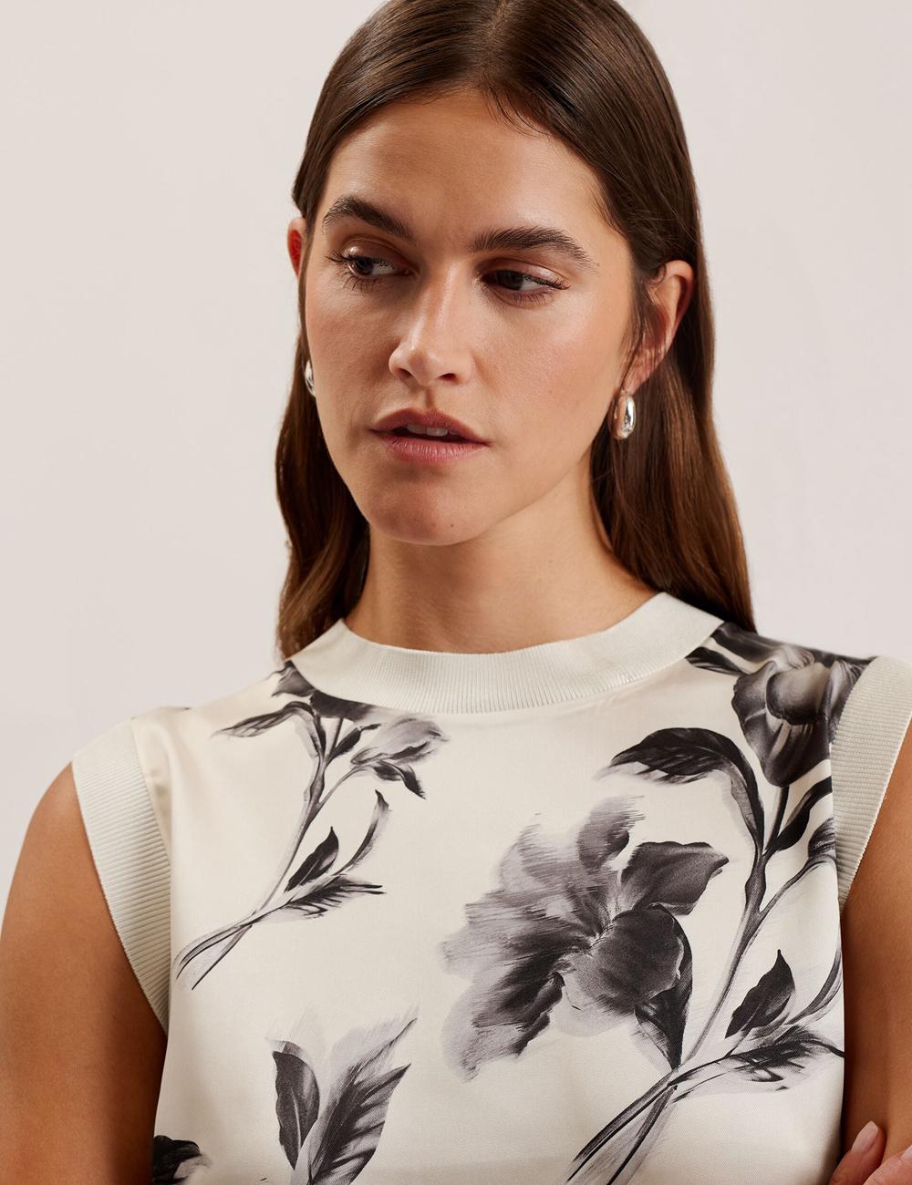 Ted Baker PERLOMA - Printed Woven Front Knitted Women Tank Tops Ivory | UAE  71628-WRNV