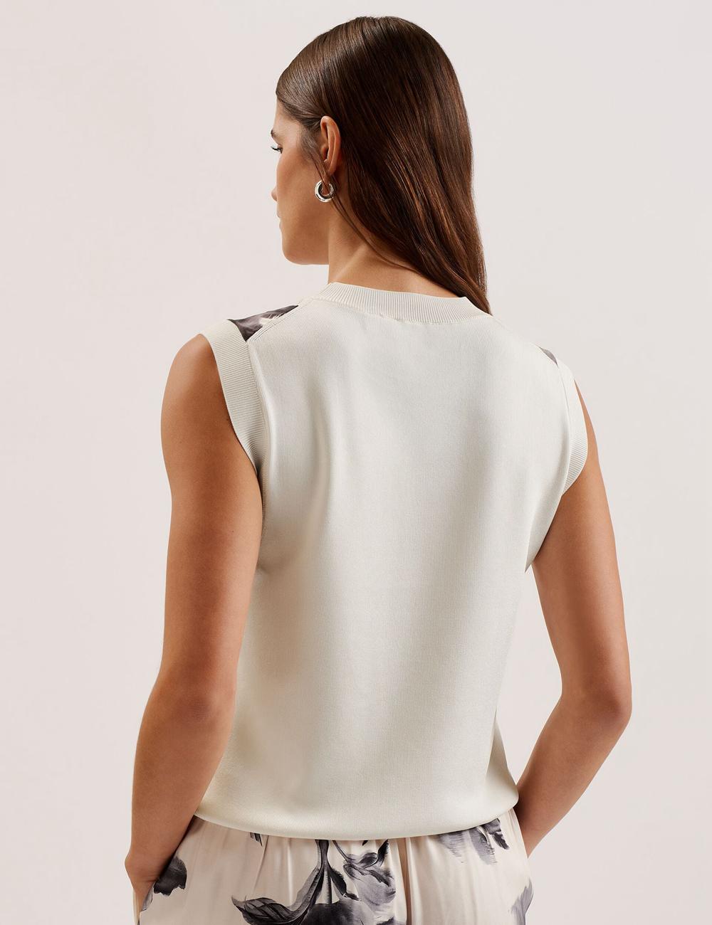 Ted Baker PERLOMA - Printed Woven Front Knitted Women Tank Tops Ivory | UAE  71628-WRNV
