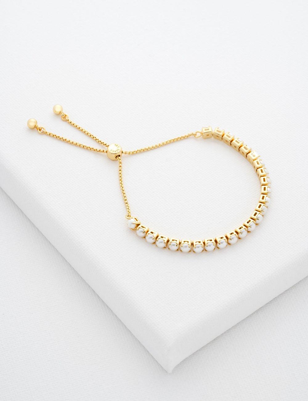 Ted Baker PERRMEL - Pearl Adjustable Tennis Women Bracelets Gold | UAE  48715-XMCS
