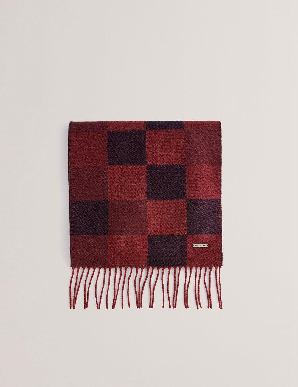 Ted Baker PETERRR - Block Check With Fringe Trim Woven Men Scarves Oxblood | UAE  78456-CEKM