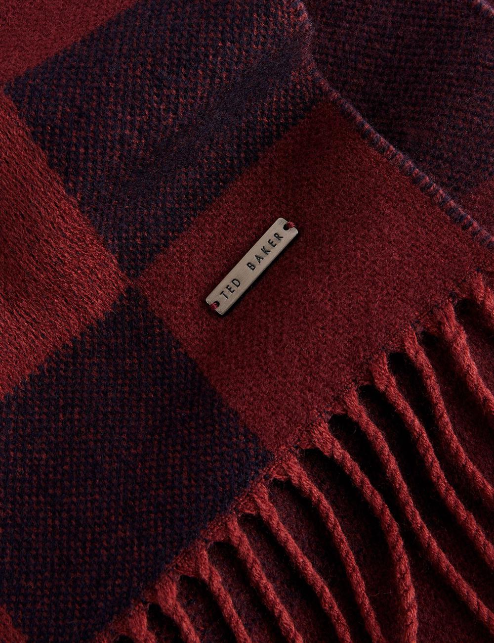 Ted Baker PETERRR - Block Check With Fringe Trim Woven Men Scarves Oxblood | UAE  78456-CEKM