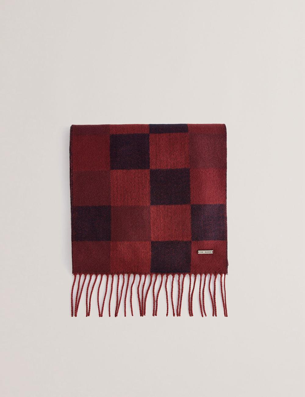 Ted Baker PETERRR - Block Check With Fringe Trim Woven Men Scarves Oxblood | UAE  78456-CEKM