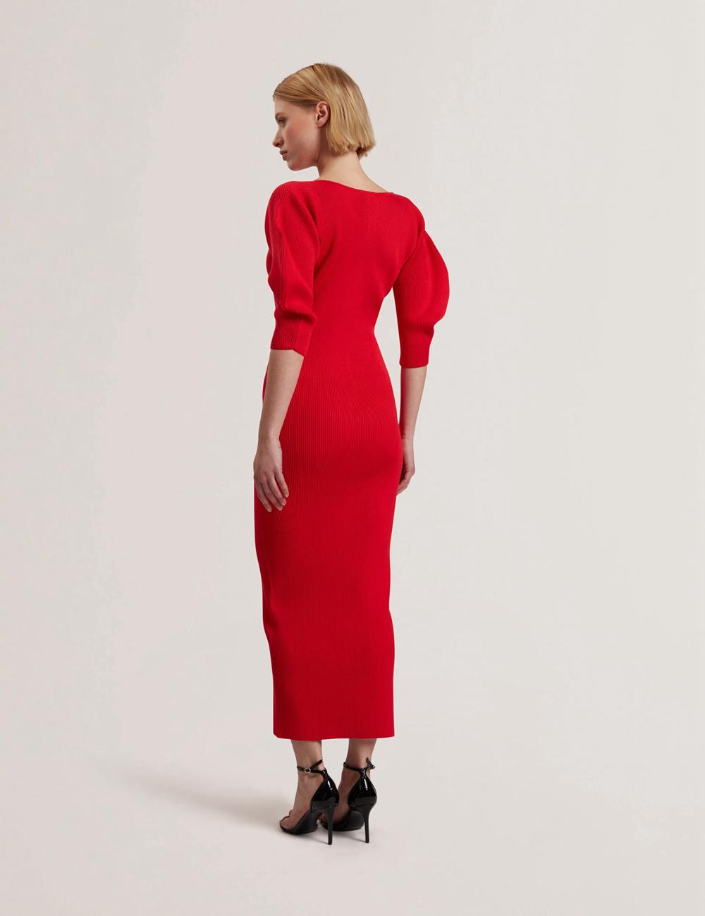 Ted Baker PRICILA - Shaped Sleeve Knitted Bodycon Women Midi Dresses Red | UAE  41079-JRNT