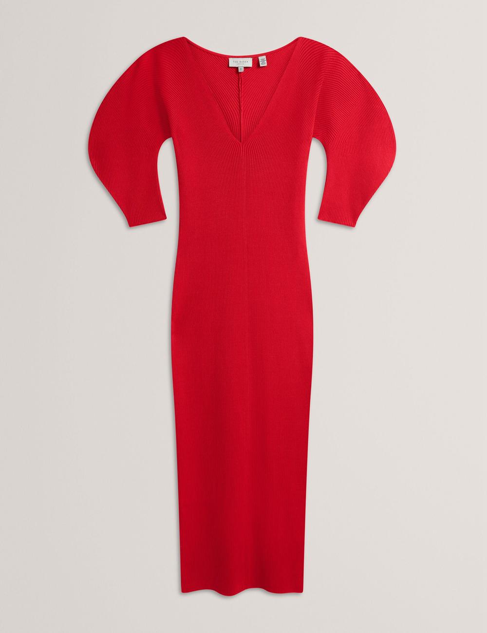 Ted Baker PRICILA - Shaped Sleeve Knitted Bodycon Women Midi Dresses Red | UAE  41079-JRNT