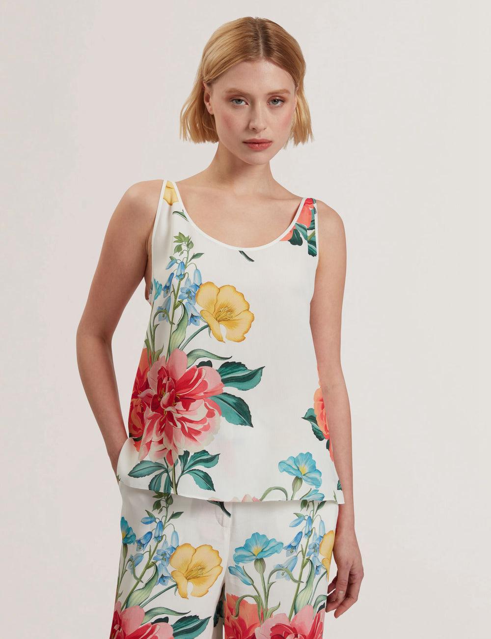Ted Baker PURRLA - Floral Print Scoop Neck Sleeveless Women Tops White | UAE  57931-EUYJ