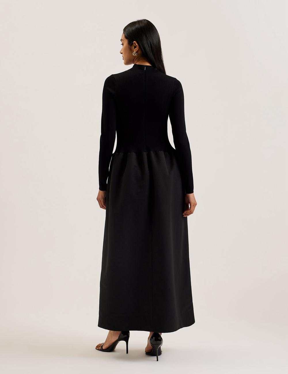 Ted Baker PYLIA - Structured With Knitted Bodice Women Maxi Dresses Black | UAE  65731-TVZN