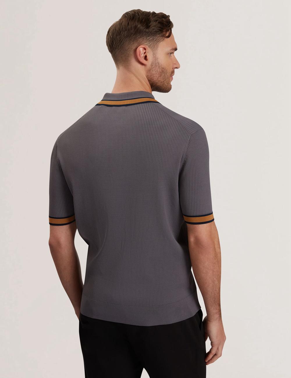 Ted Baker RAFAELO - Striped Trim Zip Neck Ribbed Men Polos Shirts Dk-Grey | UAE  89617-JPZL