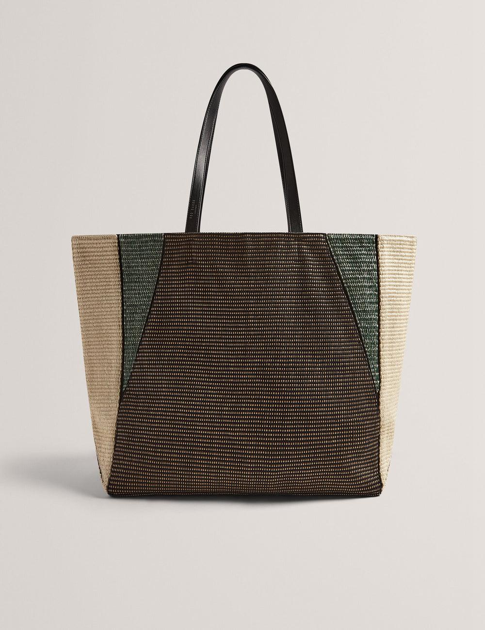 Ted Baker RAFIYA - Woven Colour Block Folding Shopper Women Shopper Bags Black | UAE  45381-CLIA