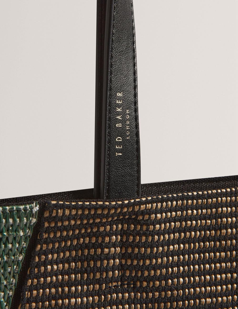 Ted Baker RAFIYA - Woven Colour Block Folding Shopper Women Shopper Bags Black | UAE  45381-CLIA
