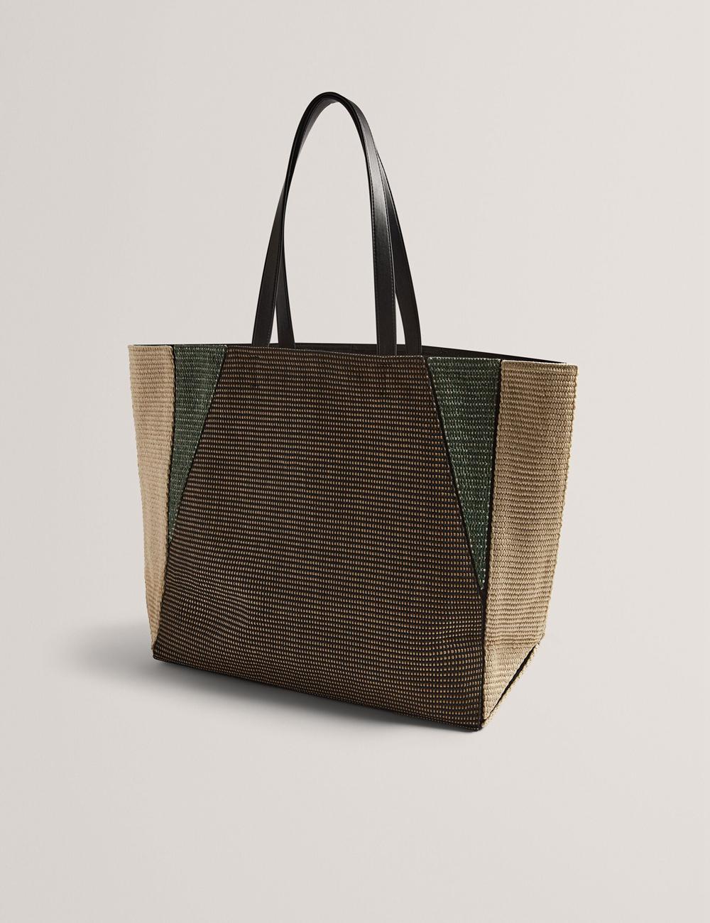Ted Baker RAFIYA - Woven Colour Block Folding Shopper Women Shopper Bags Black | UAE  45381-CLIA