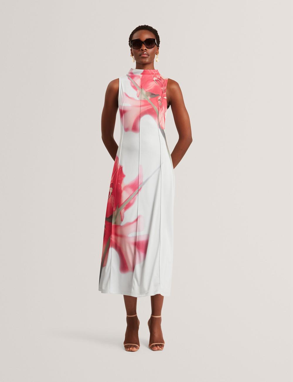 Ted Baker REBEHKA - High Neck Printed Jersey Women Midi Dresses Blue | UAE  12539-ACHS