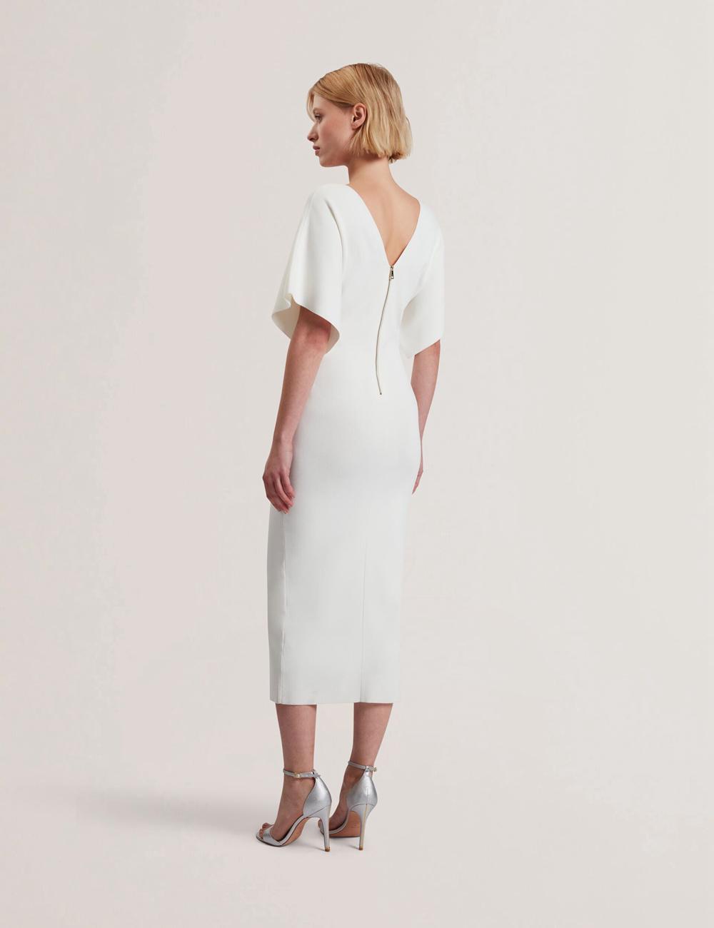 Ted Baker REBEXXA - Wide Sleeve Knitted Bodycon Women Midi Dresses Ivory | UAE  60794-DASU