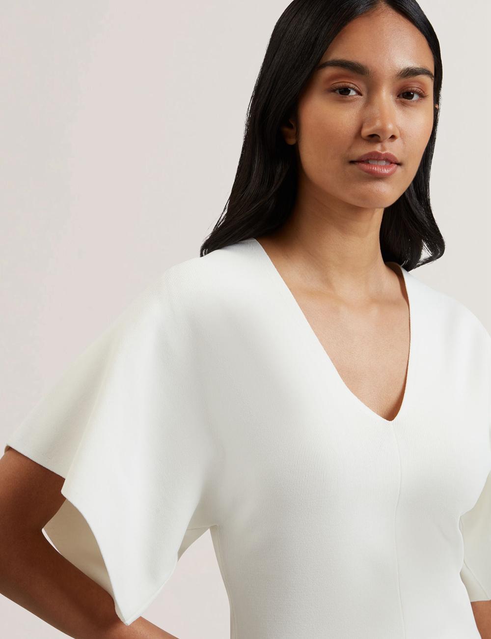 Ted Baker REGINAH - Wide Short Sleeve V-Neck Knitted Women Tops Ivory | UAE  16573-DWSY
