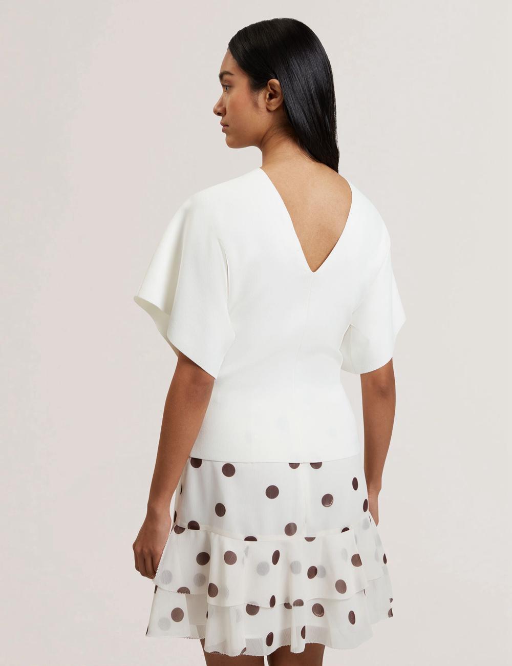 Ted Baker REGINAH - Wide Short Sleeve V-Neck Knitted Women Tops Ivory | UAE  16573-DWSY