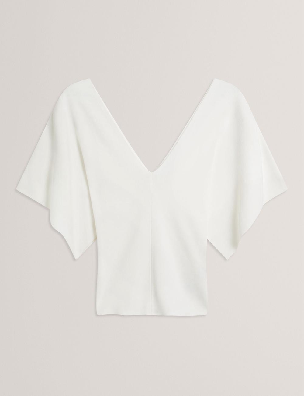Ted Baker REGINAH - Wide Short Sleeve V-Neck Knitted Women Tops Ivory | UAE  16573-DWSY