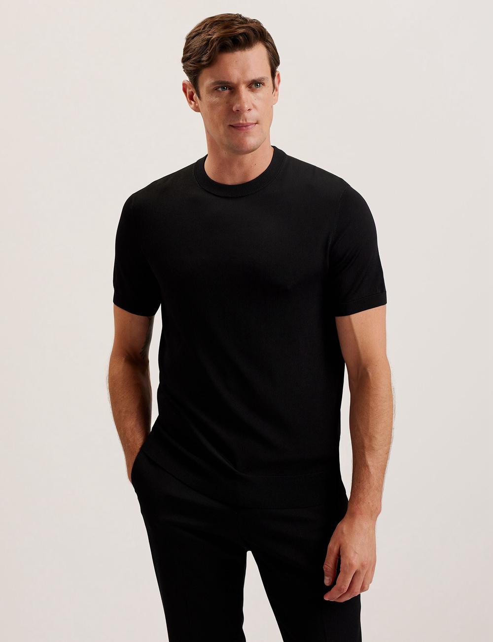 Ted Baker REYON - Rayon Crew Neck Short Sleeve Men T-Shirts Black | UAE  63179-ZSWN