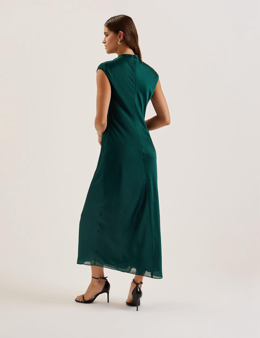 Ted Baker RIMINI - Chiffon Drape Neck Detail Women Maxi Dresses Dk-Green | UAE  49768-LKHA