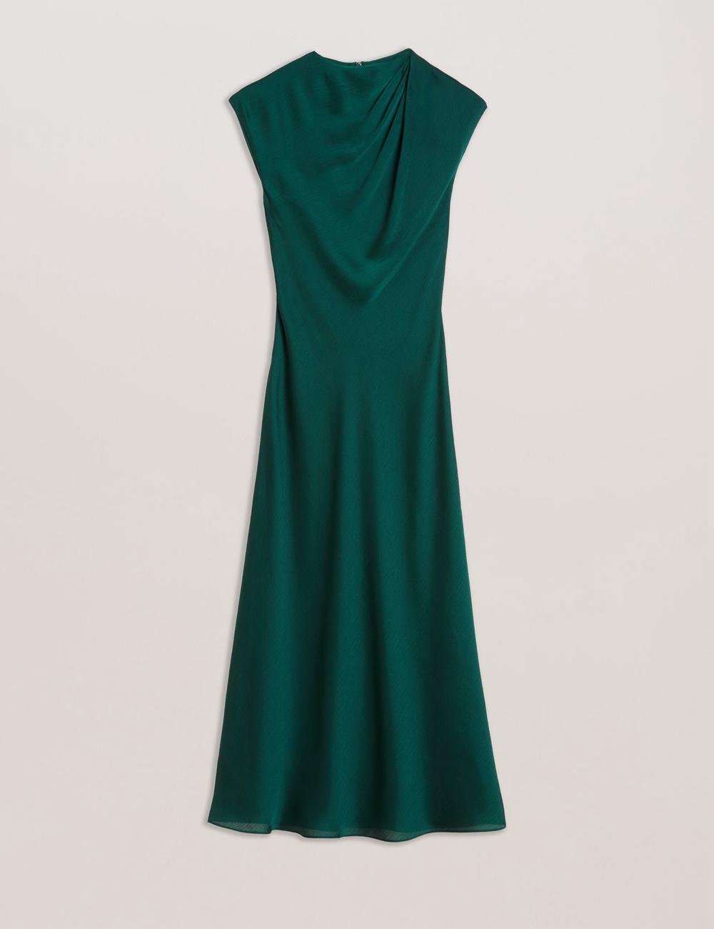 Ted Baker RIMINI - Chiffon Drape Neck Detail Women Maxi Dresses Dk-Green | UAE  49768-LKHA